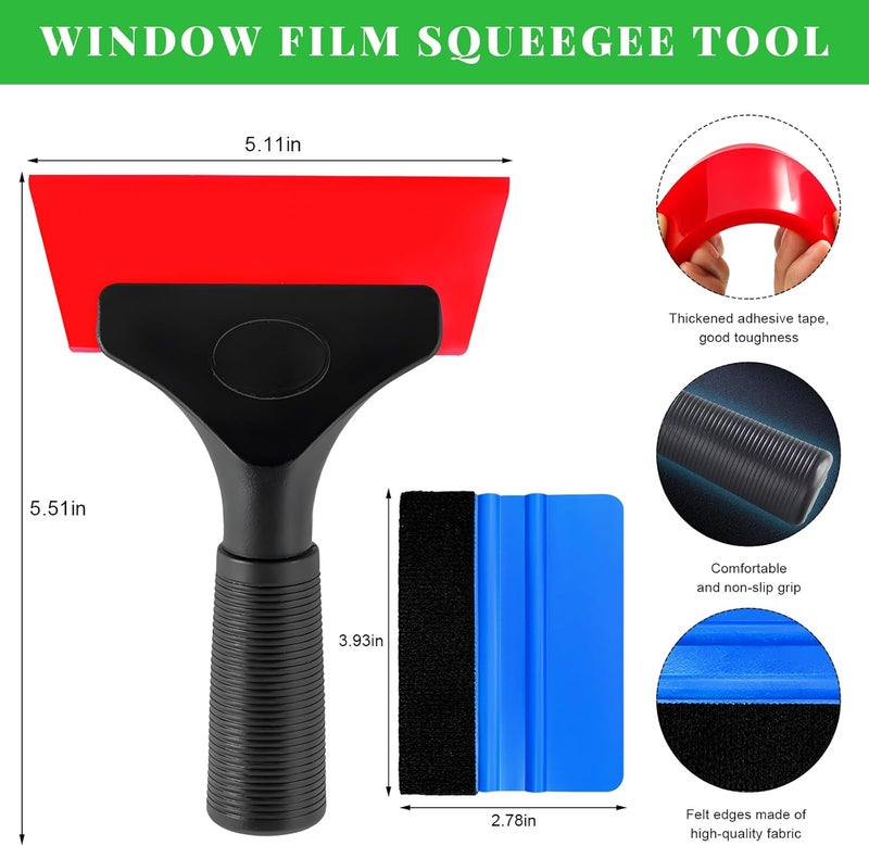 Yourkar 4 PCS Window Tint Kit Tools, Professional Vinyl Wrap Kit with Plastic Squeegee & Felt Squeegee, Universal Privacy Film Installation Tint Tools for Vehicle Glass Home (Blue+Red) - Image 2
